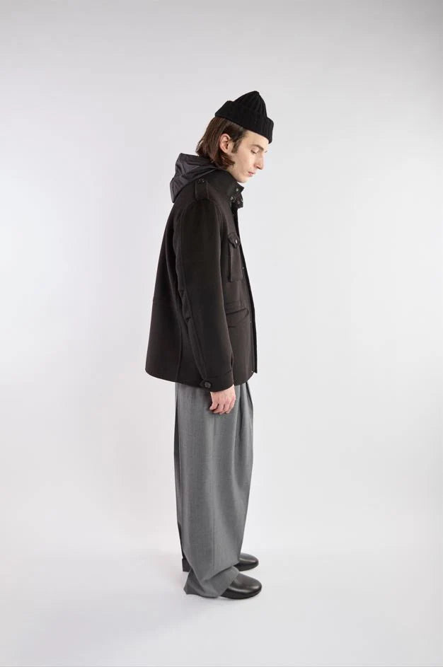 Paltò Field Jacket Design Militare in Lana Double Uomo