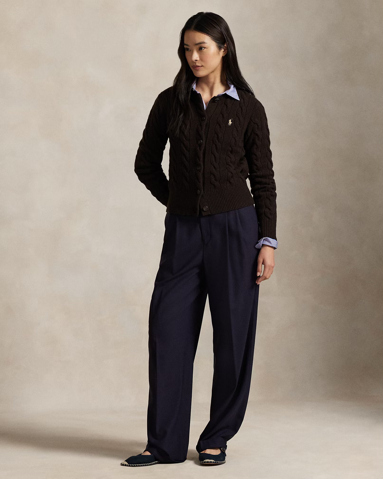 Ralph Lauren Cardigan a trecce in lana e cashmere Donna