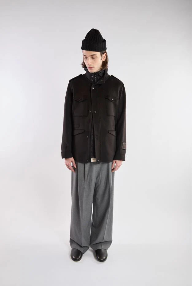 Paltò Field Jacket Design Militare in Lana Double Uomo