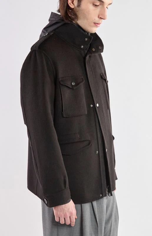 Paltò Field Jacket Design Militare in Lana Double Uomo
