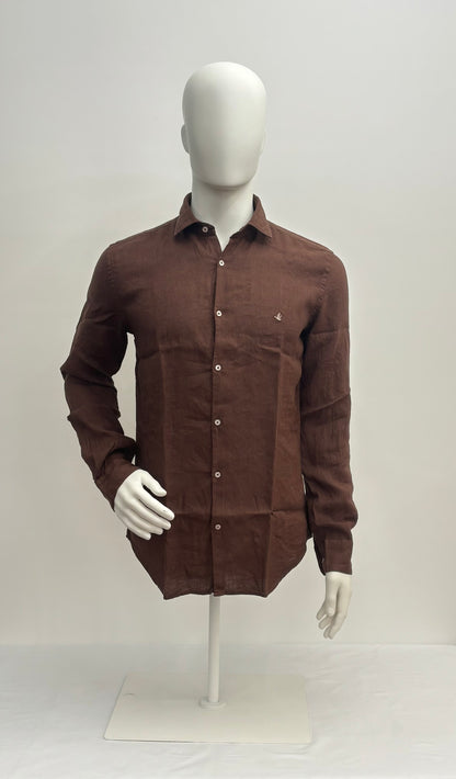 Brooksfield Camicia Lino Logo Uomo