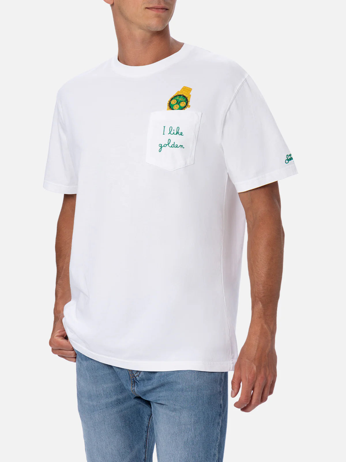 Mc2 Saint Barth T-shirt da Uomo in Cotone Austin con Stampa Orologio e Ricamo