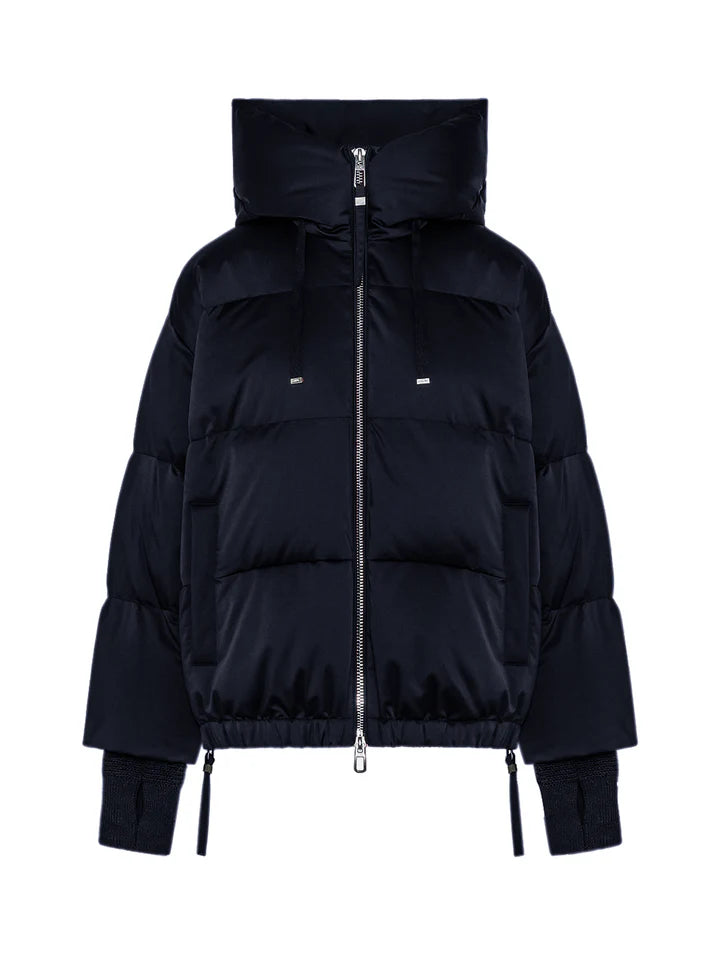 Duno Piumino Corto in Raso co Cappuccio e Coulisse Donna