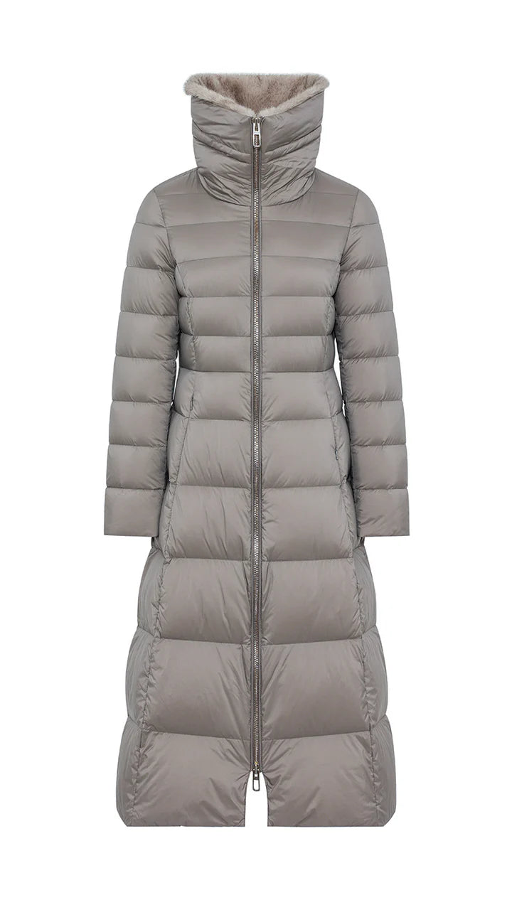 Duno Piumino Lungo Trapuntato con Ampio Collo Donna