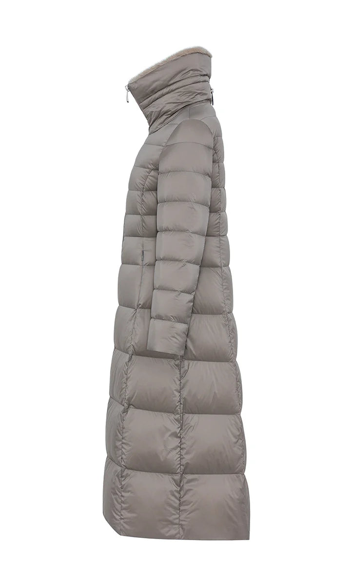 Duno Piumino Lungo Trapuntato con Ampio Collo Donna