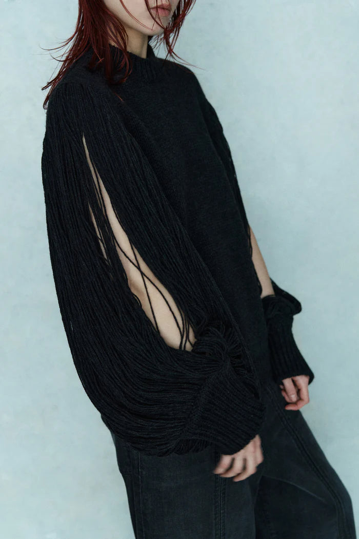 Circus Hotel Maglia Girocollo con Maxi Maniche con Frange Donna