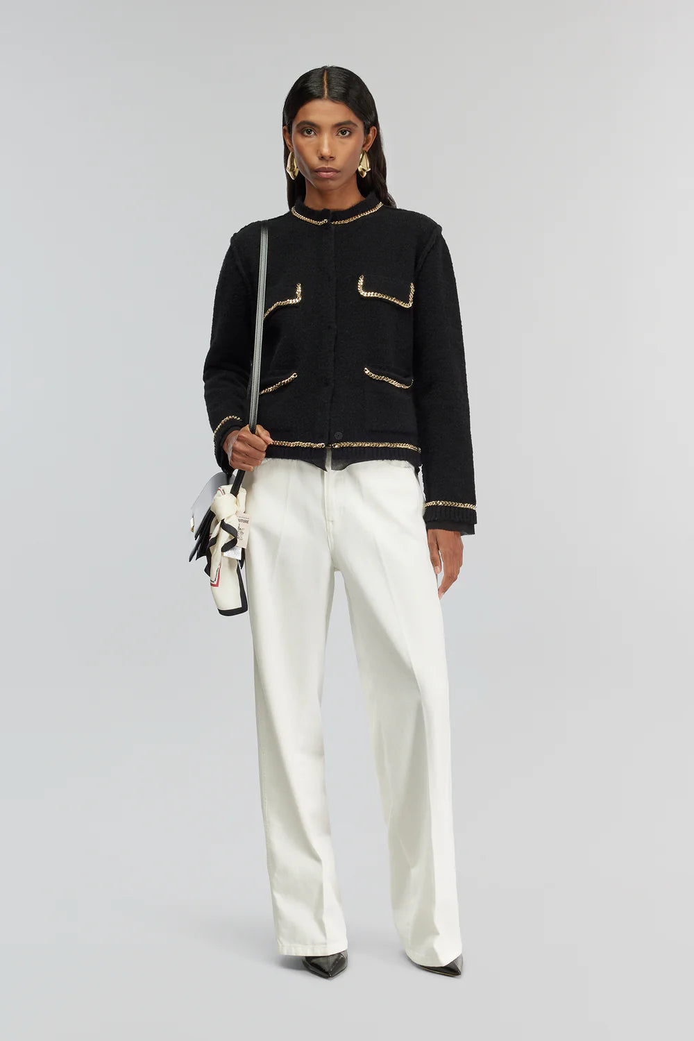 Semicouture Giacca Modello Girocollo con Catene in Misto Alpaca Donna