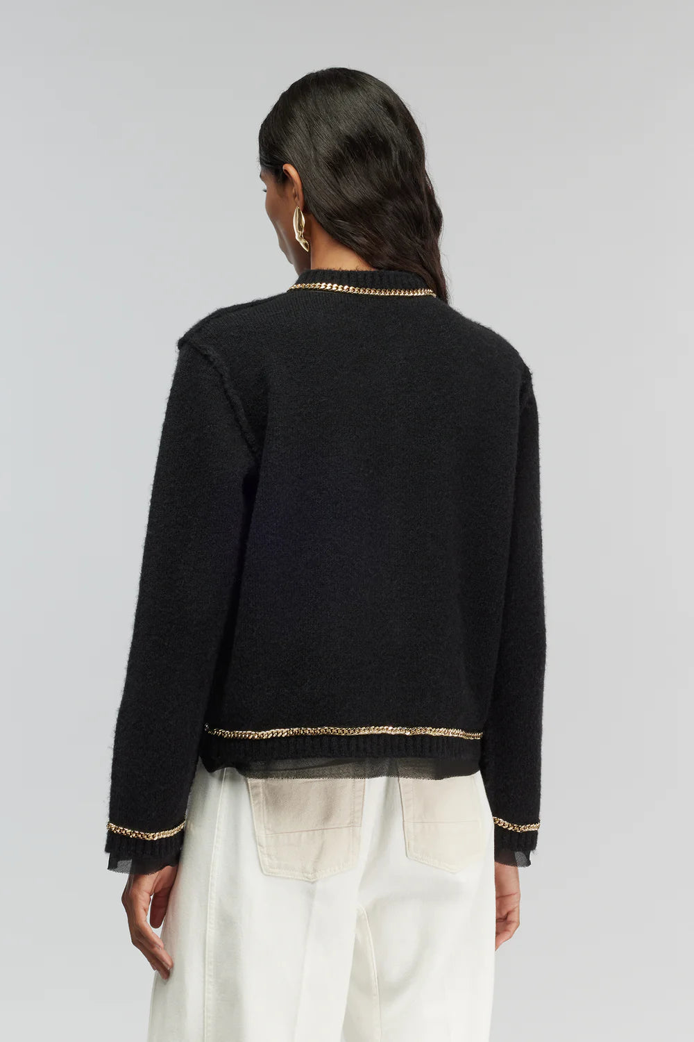 Semicouture Giacca Modello Girocollo con Catene in Misto Alpaca Donna