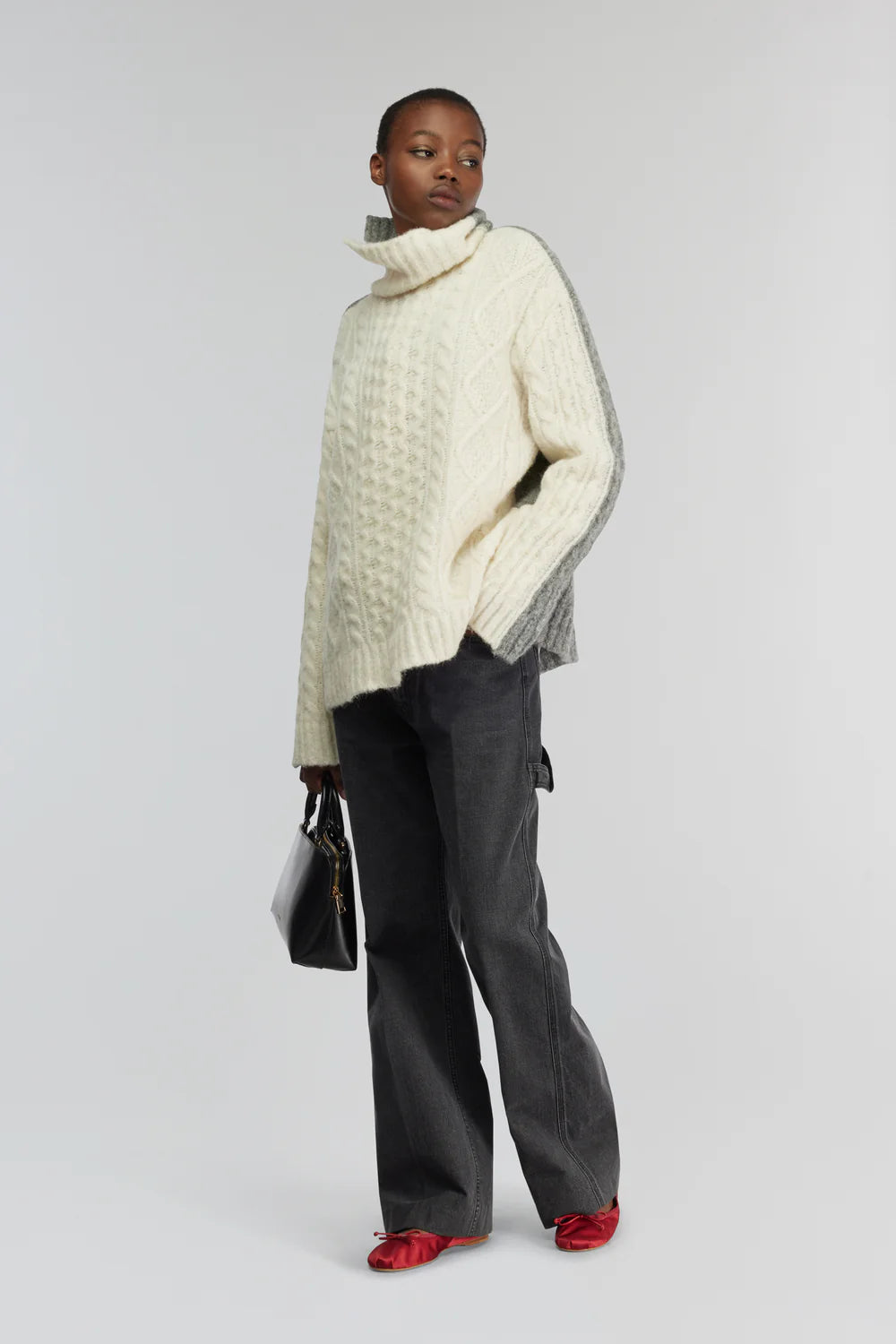 Semicouture Dolcevita Bi-color con Dettaglio Mix Punti in Misto Alpaca Donna