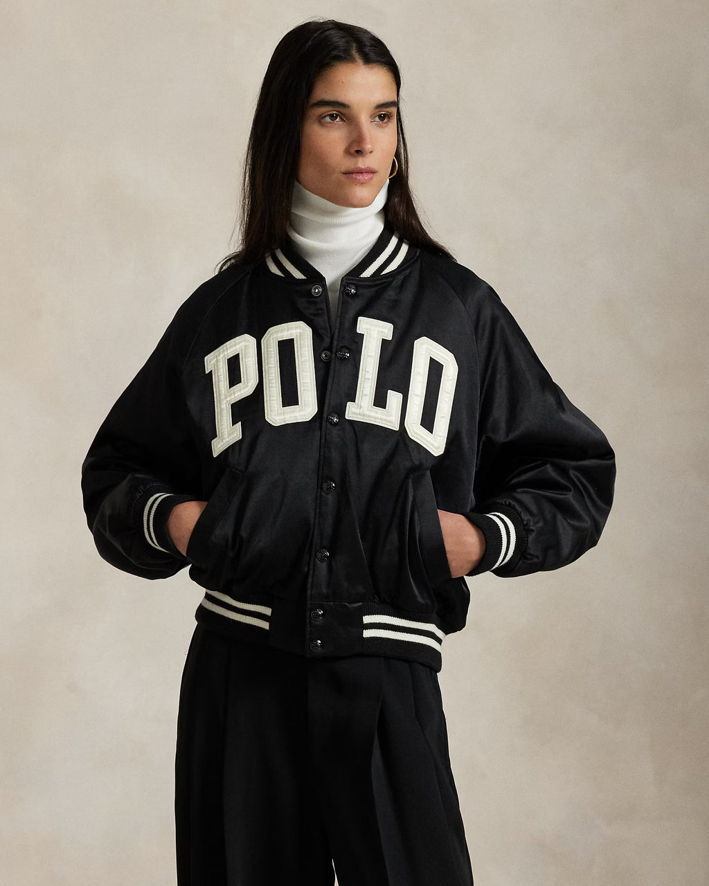 Ralph Lauren Bomber in raso con logo Donna